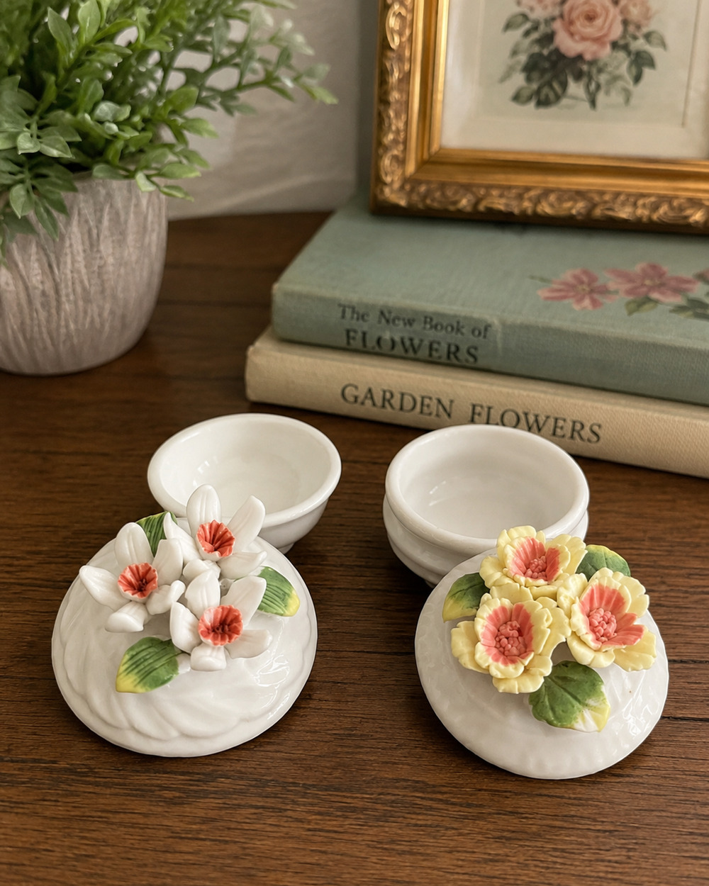 Mini Porcelain Flower Jewelry Trinket Boxes Cottagecore Vanity Decor Lot